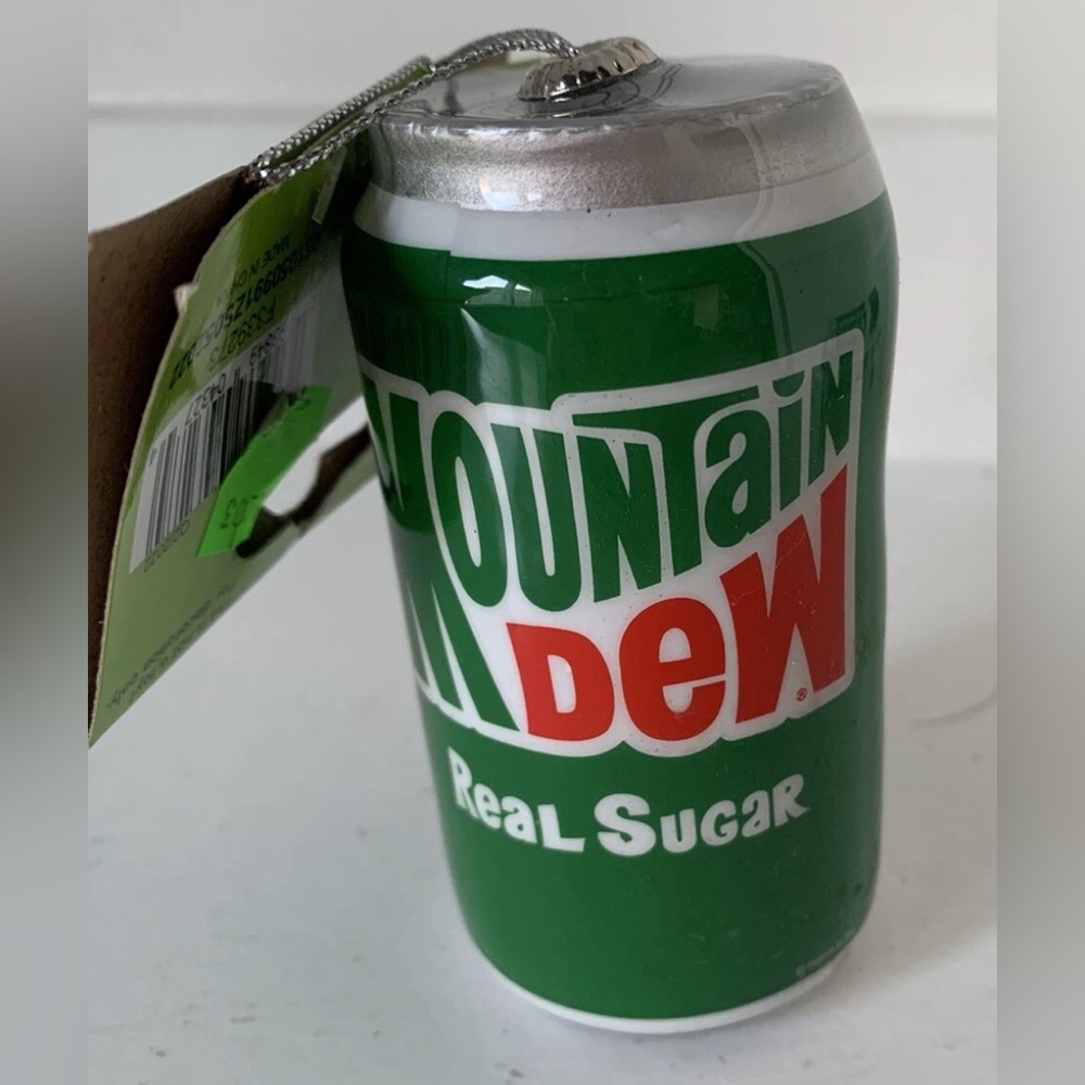 Mountain Dew Can RUZ Christmas Tree Ornament New With Tag Shatterproof